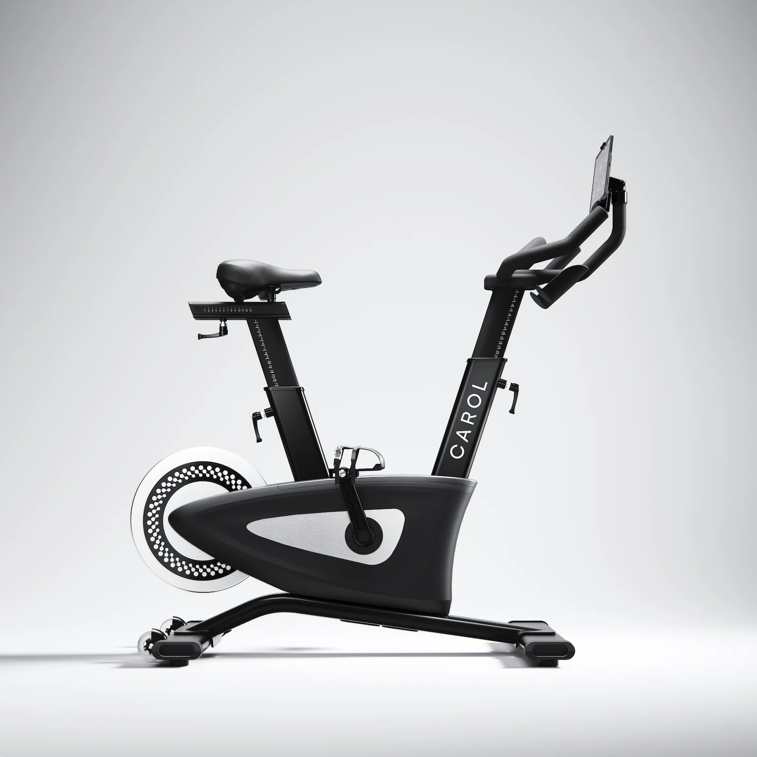 Black CAROL AI exercise bike on a light background