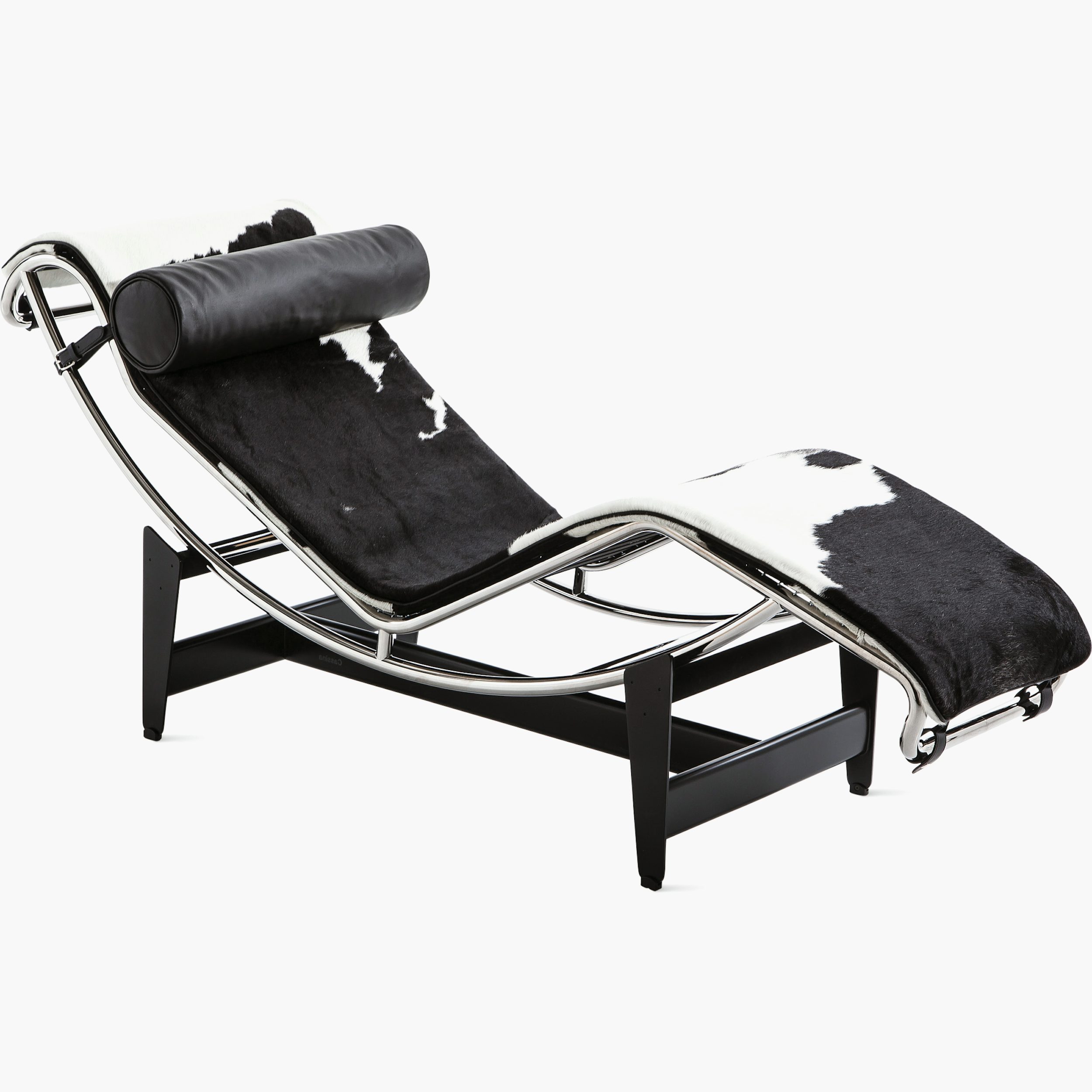 Cassina LC4 chaise lounge in Friesian cowhide and chrome