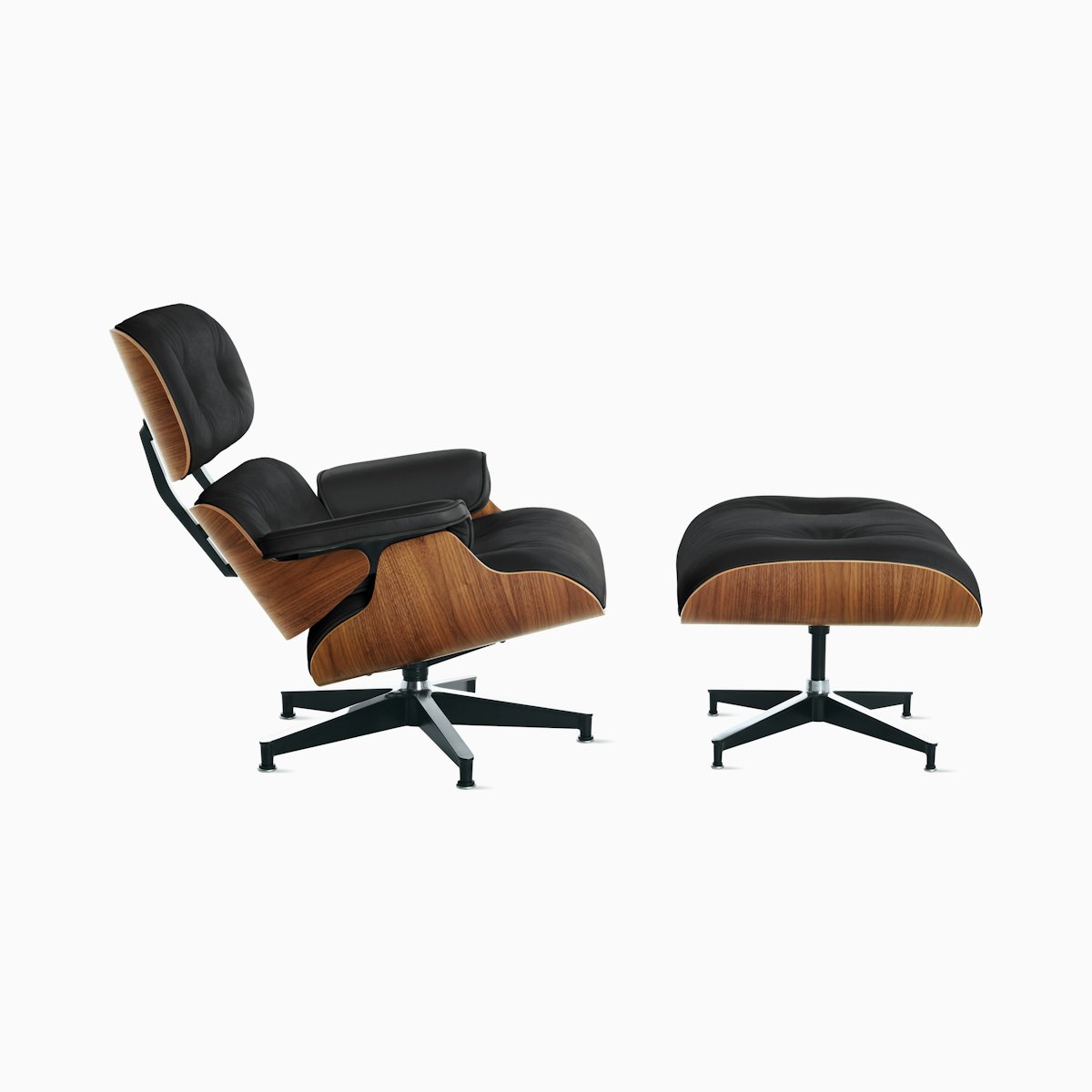 Herman Miller Eames Lounge Chair and Ottoman in black leather and walnut veneer