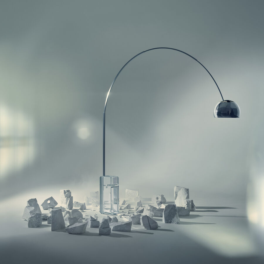 Flos Arco K floor lamp with transparent crystal base