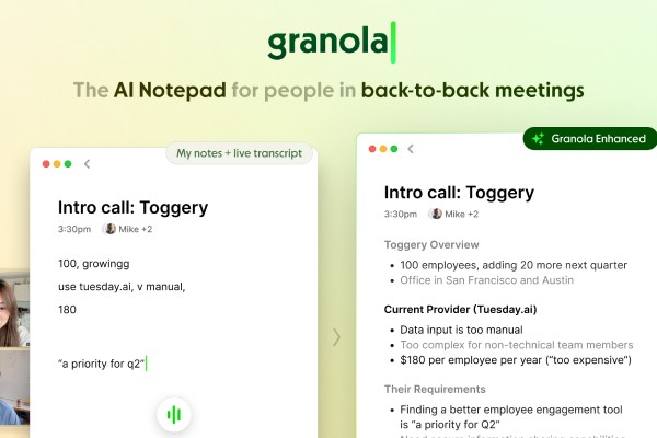Granola AI meeting notepad interface