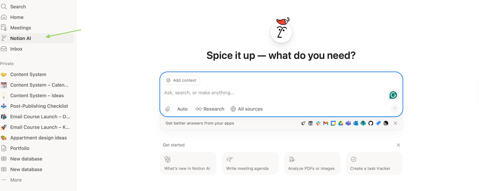 Notion AI workspace interface