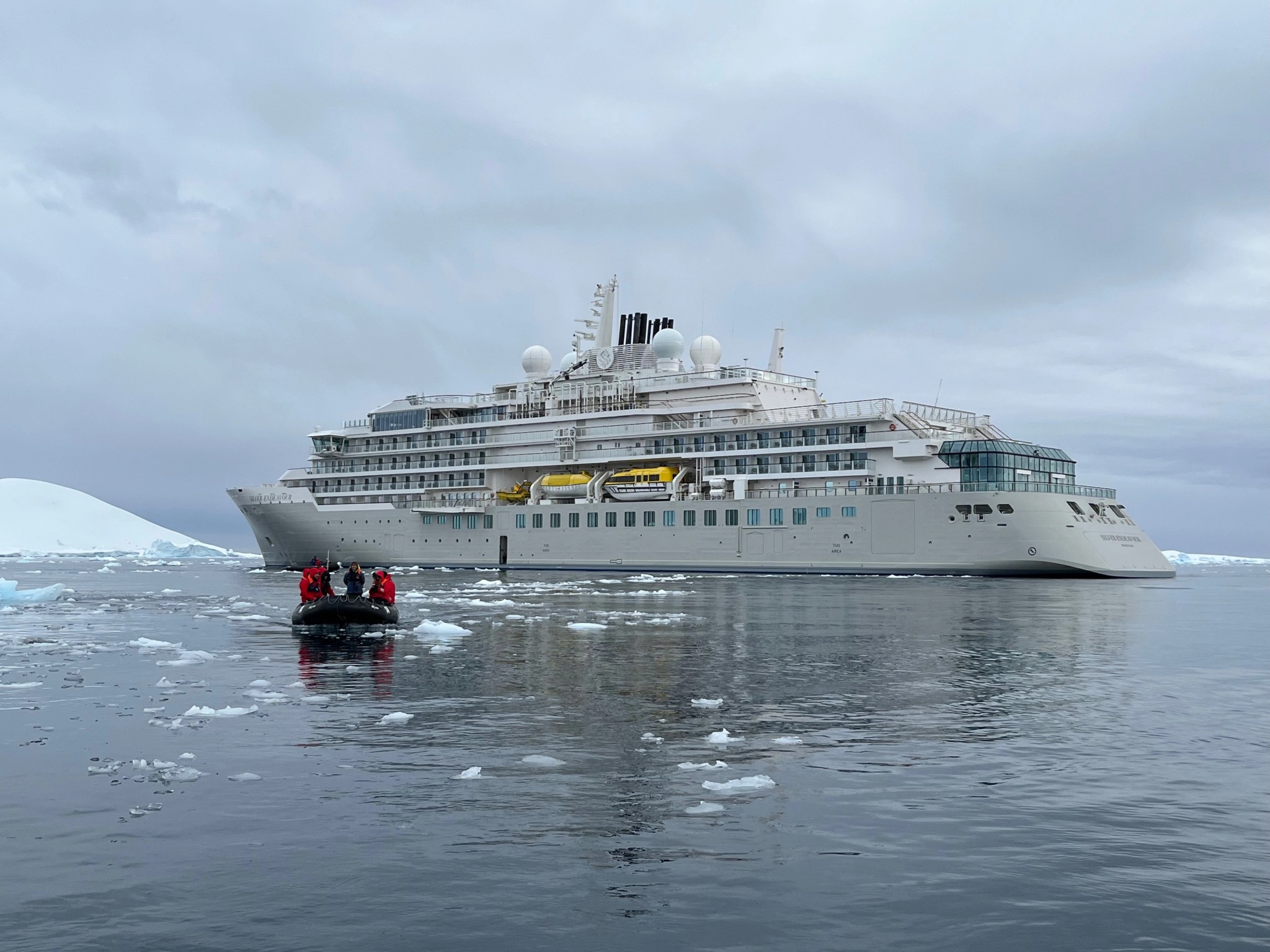 Silver Endeavour expedition ship in Antarctic ice