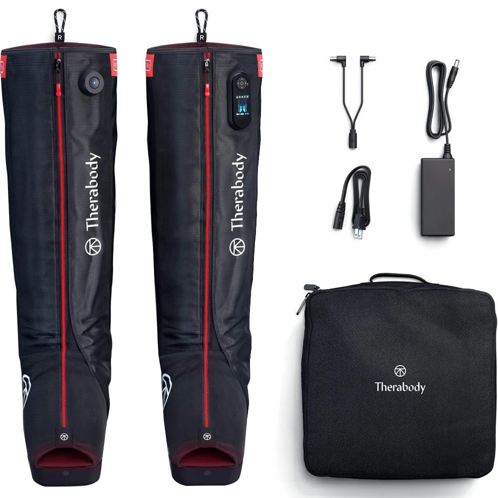 Therabody JetBoots PRO Plus wireless recovery boots and included accessories