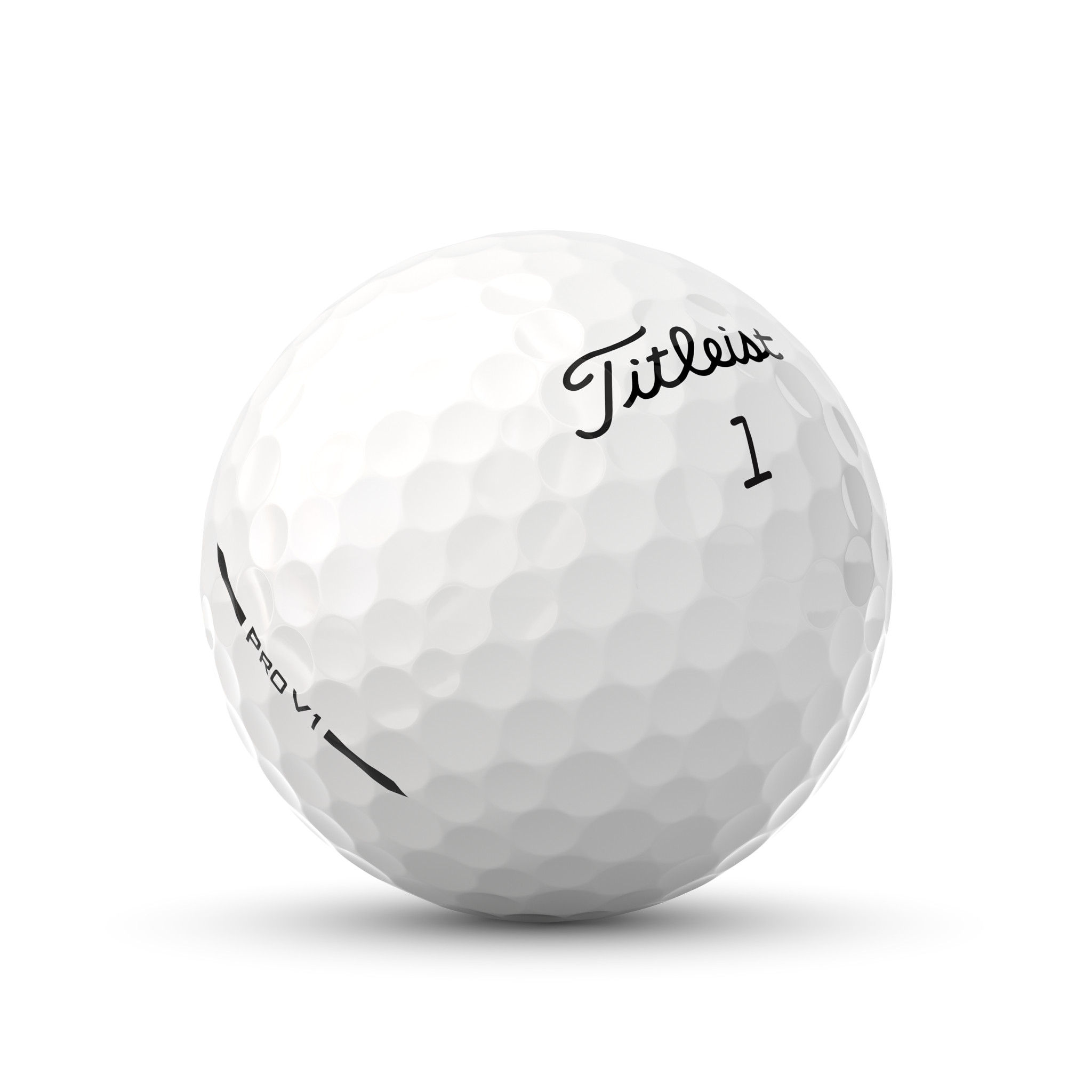 White Titleist Pro V1 golf ball with black Titleist and Pro V1 markings