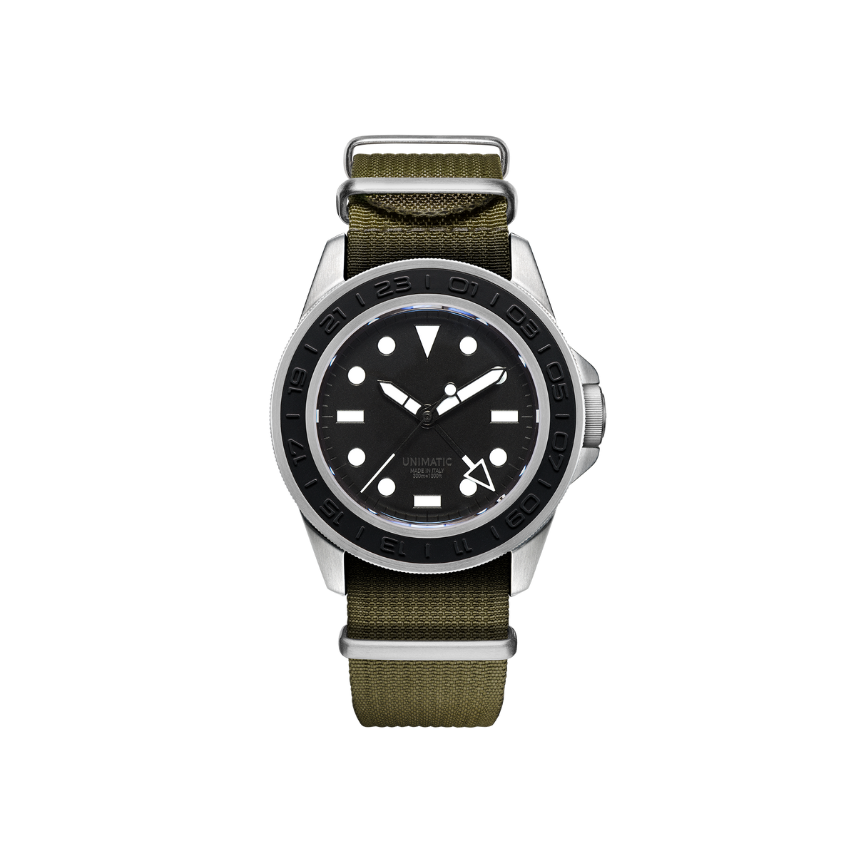 UNIMATIC U1-GMT-AEB with black dial and olive strap