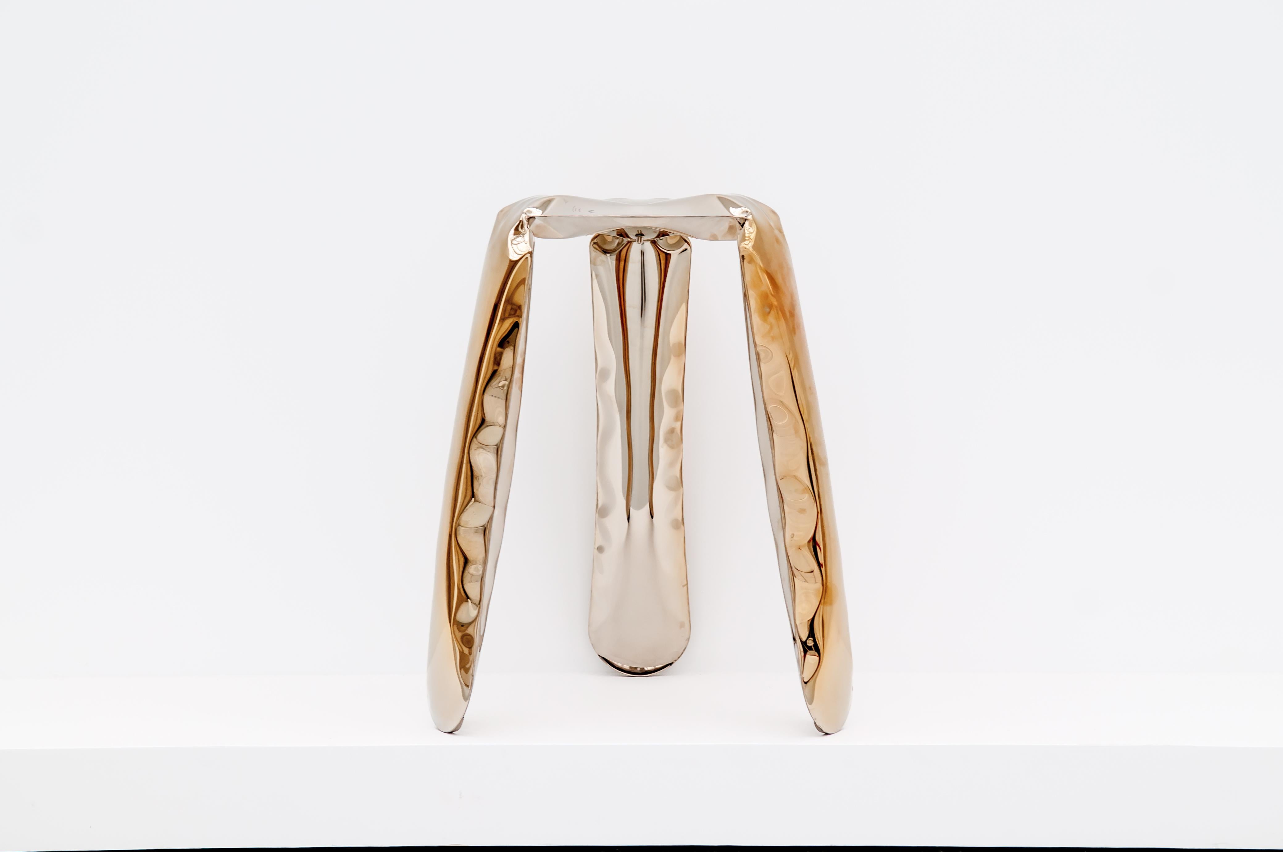 Zieta PLOPP stool in reflective Heat Flamed Gold finish