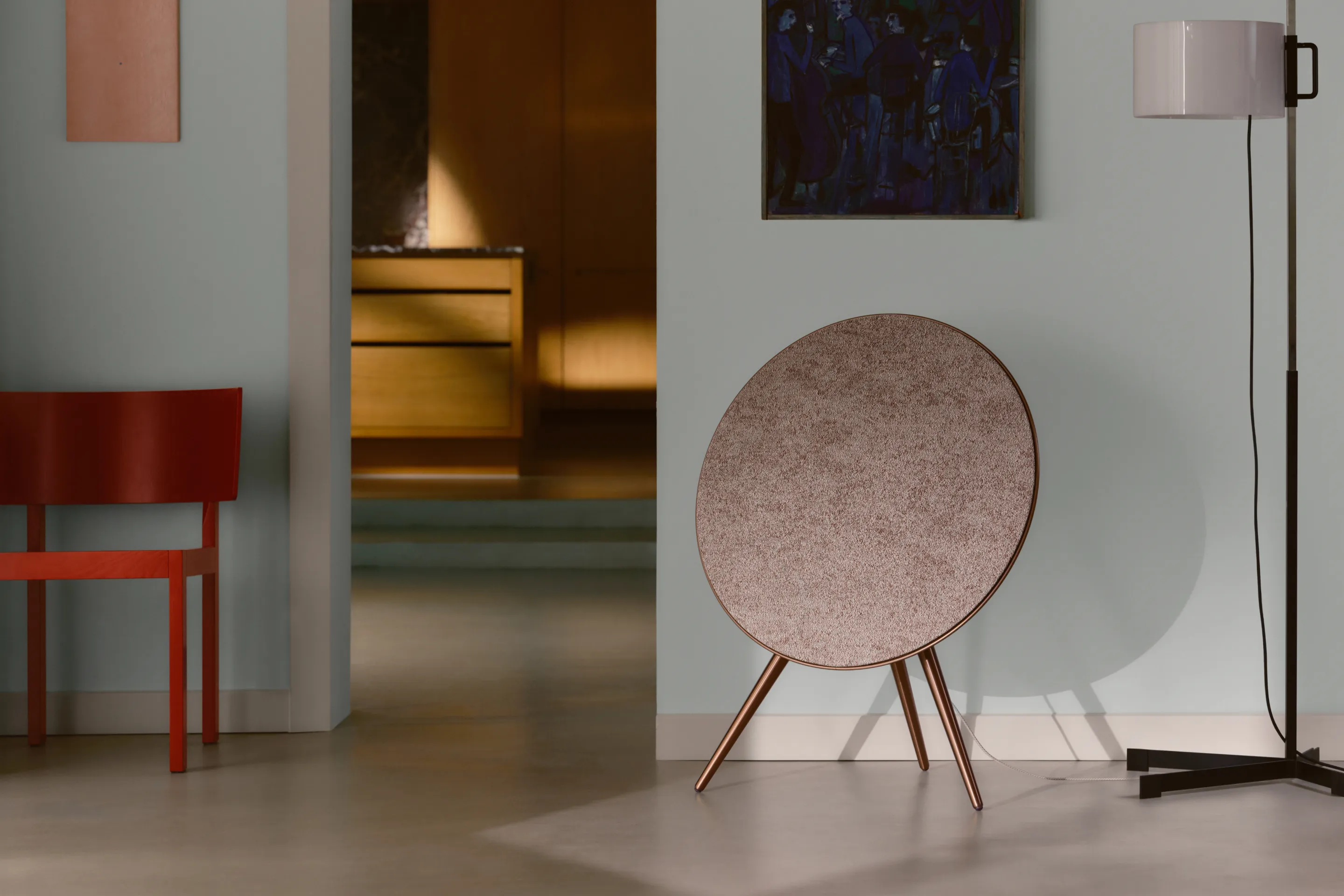 Bang & Olufsen Beosound A9 in Sienna Brown in a furnished room