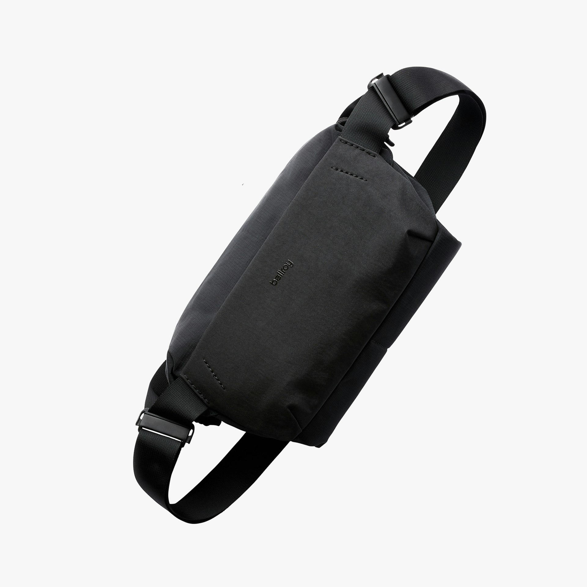 Bellroy Venture Sling 6L in Black Baida Nylon, complete bag and shoulder strap
