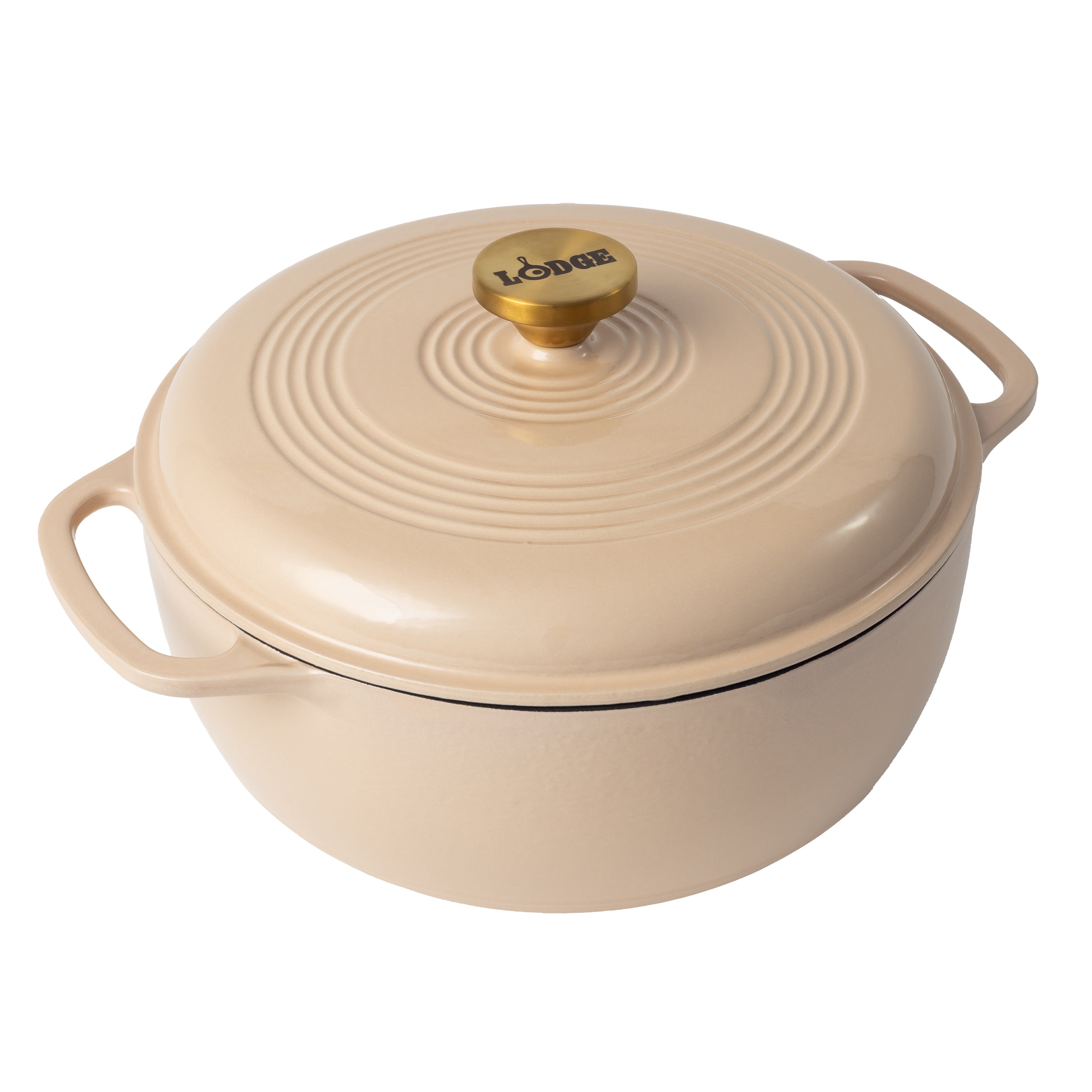 Lodge Essential Enamel 6-quart Dutch oven in Latte with gold knob