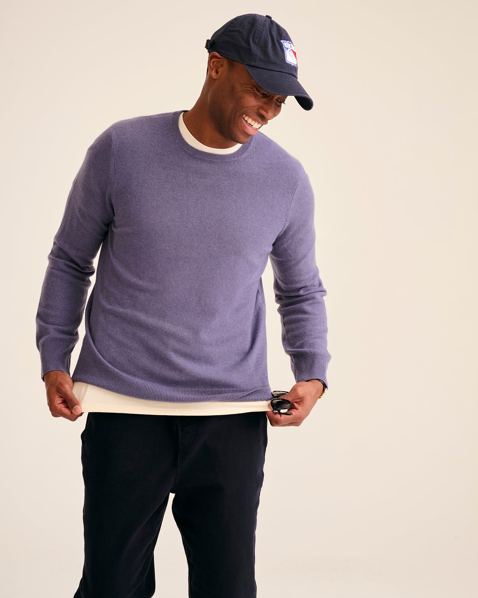 NAADAM Original Cashmere Sweater in Slate Blue, shown on a model