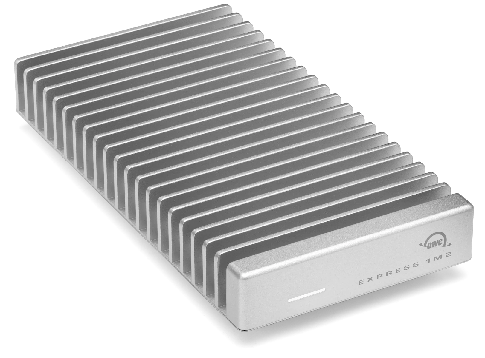 OWC Express 1M2 original 40Gb/s portable SSD, silver aluminum enclosure