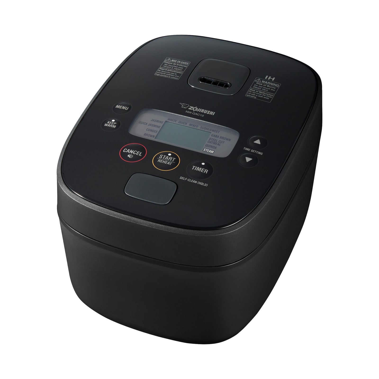 Zojirushi NW-QAC10 5.5-cup induction rice cooker in Black, lid closed with model number visible